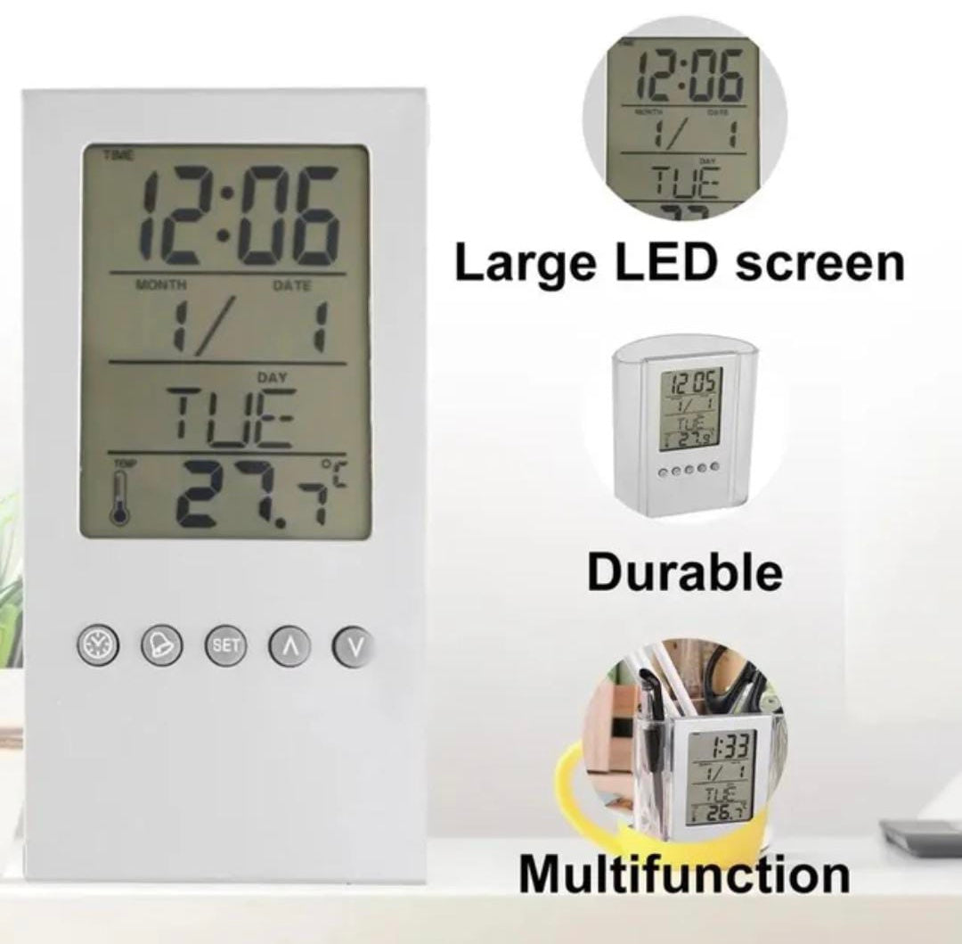 LCD Digital Alarm Clock Desk Pencil Pen Holder, Multi Function Pen Holder with Digital Time Clock, Perpetual Calendar Pen Holder LCD Digital Alarm Clock Desk Pencil Pen Holder, Multi Function Pen Holder with Digital Time Clock, Perpetual Calendar Pen Holder